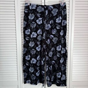 Gudrun Sjoden Cornus Velour Wide Leg Pull-on Floral Crop Pants Black Blue Large
